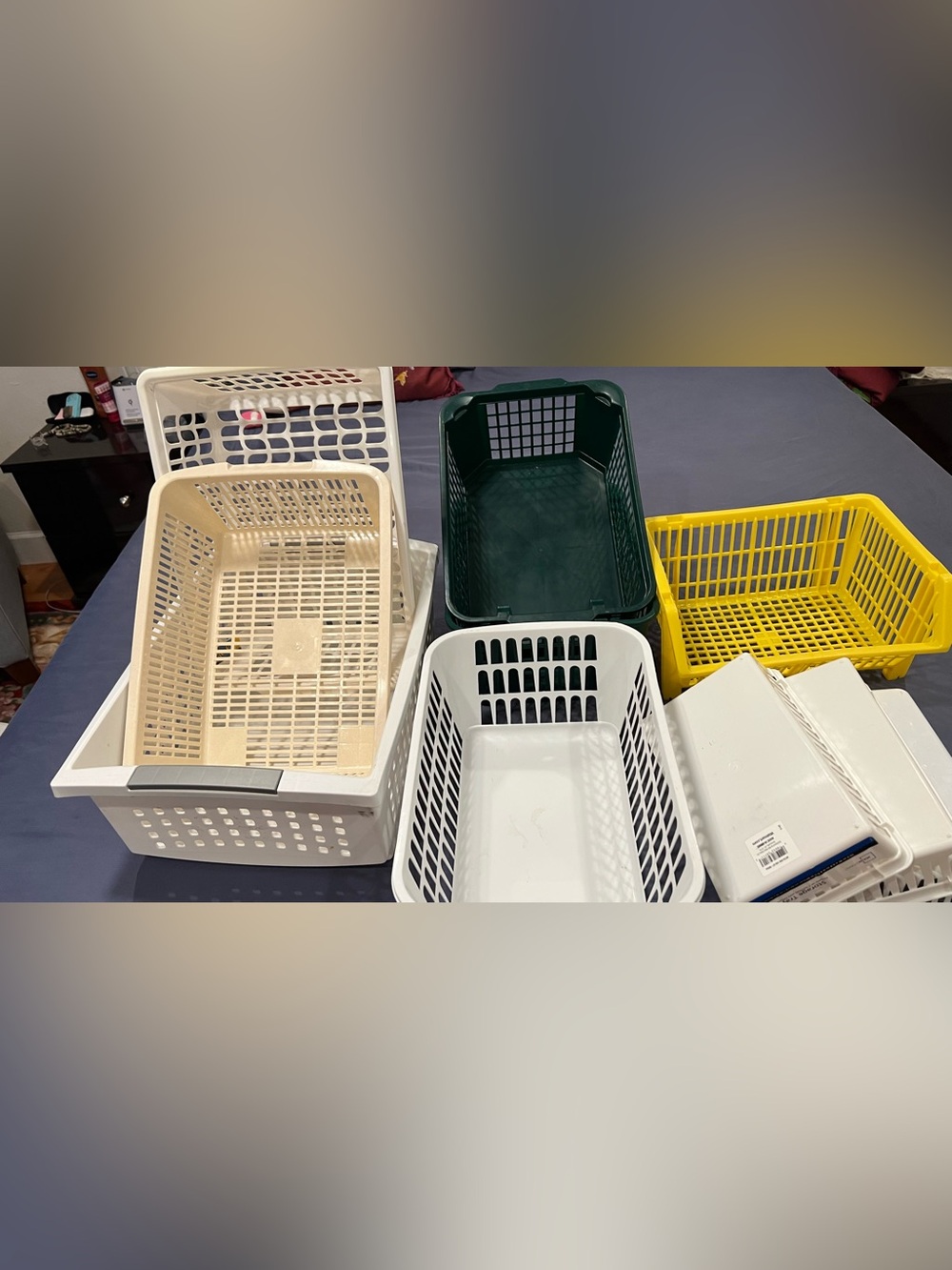 Assorted Plastic Storage Baskets
White, Cream, Green Yellow for office & shelvin